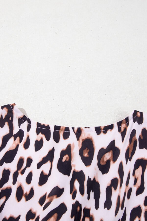Brown Leopard Tied Front Keyhole Puff Short Sleeve Mini Dress