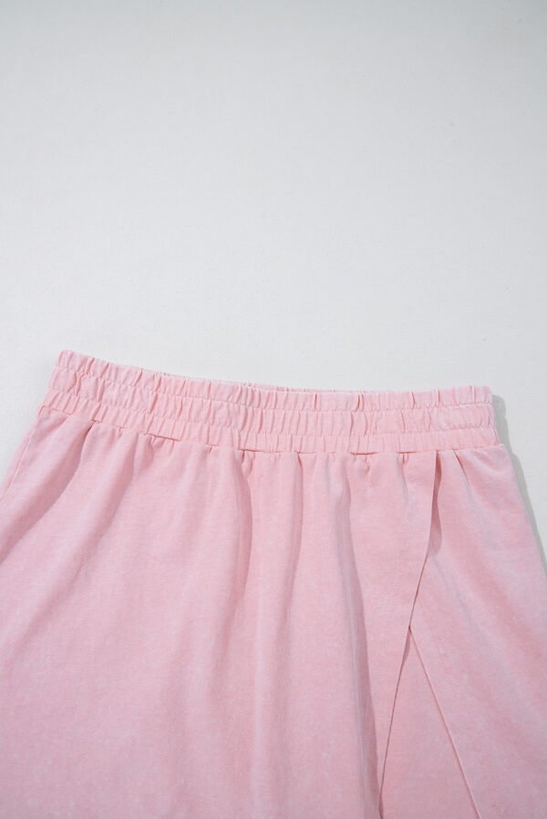 Light Pink 2 Pieces Mineral Wash Cotton Tank Top Lined Split Skirt Set
