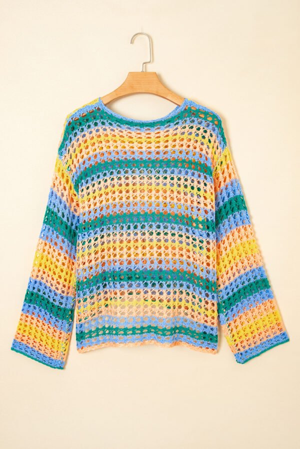 Beau Blue Multi Stripe Open Knit Sweater Beach Cover Up
