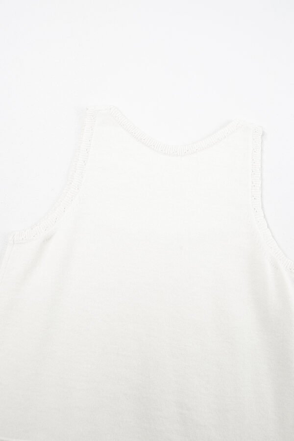 White U Neck Eyelet Accent Sweater Vest