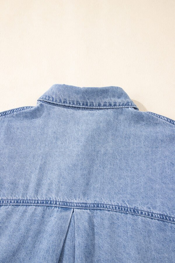 Dusk Blue Short Sleeve Pocketed Button up Denim Tunic Dress