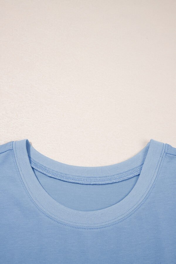 Sky Blue Solid Color Pocketed Raw Edge Babydoll Dress