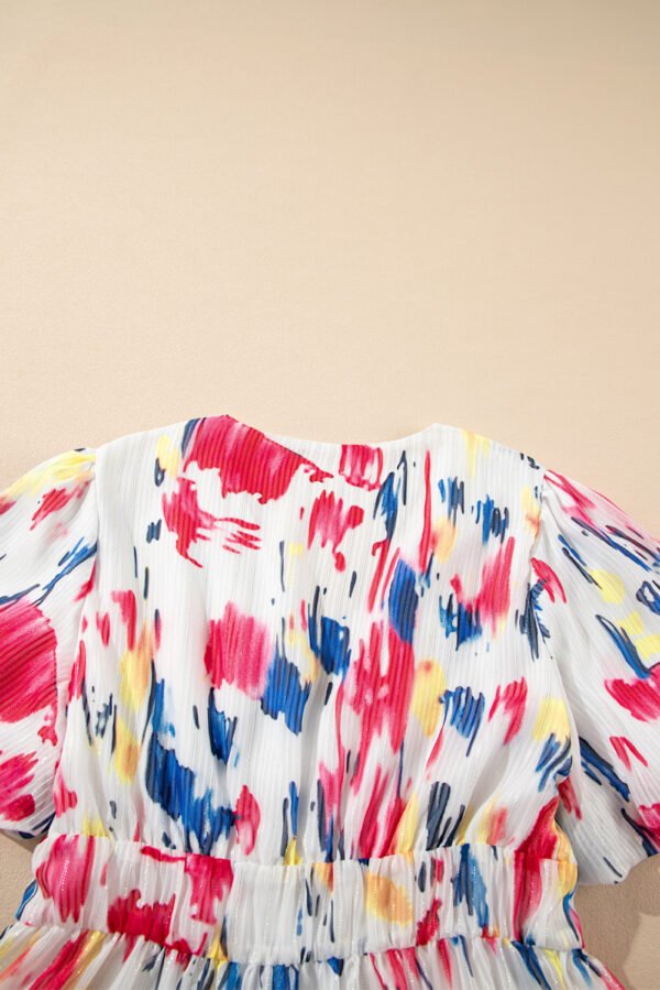 Rose Abstract Print Short Puff Sleeve Tiered Maxi Dress