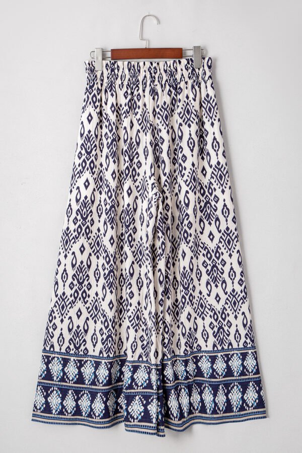 Blue Boho Pattern Print High Waist Wide Leg Loose Pants