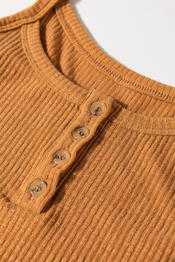 Straw Yellow Ribbed Front Knot Buttoned Thin Strap Tank Top