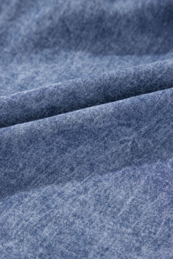 Beau Blue Tie V Neck Tucking Detail Short Sleeve Denim Shift Dress