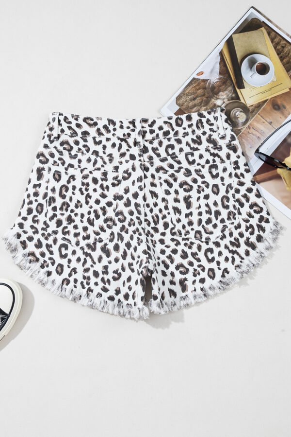 White Leopard Frayed Hem Denim Shorts