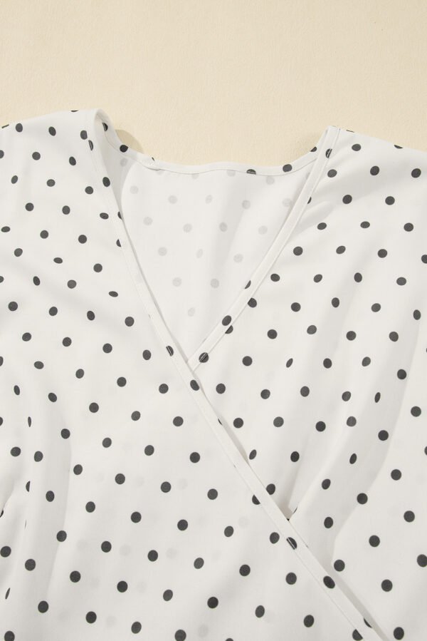 Khaki Polka Dot Surplice V Neck Tied Waist Flutter Sleeve Flowy Plus Size Midi Dress
