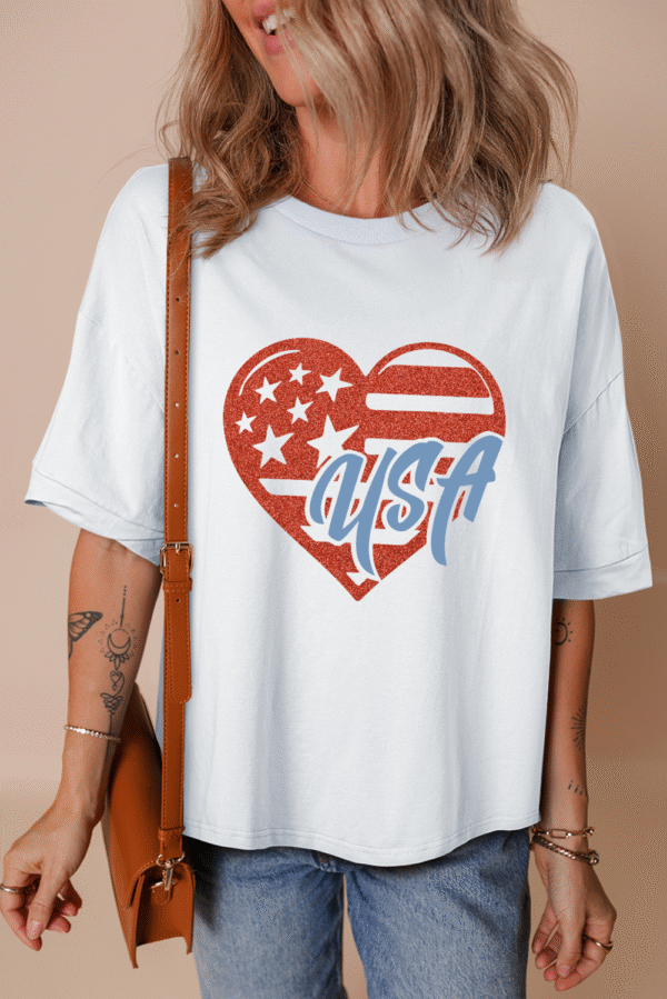 White Flag Pattern Inspired USA Heart Graphic Tee