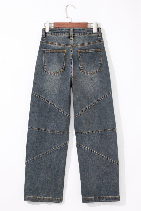 Sail Blue Exposed Stitching Loose Straight High Waist Jeans
