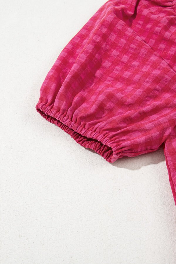 Rose Ginham Check Bubble Sleeve Ruffled Maxi Dress