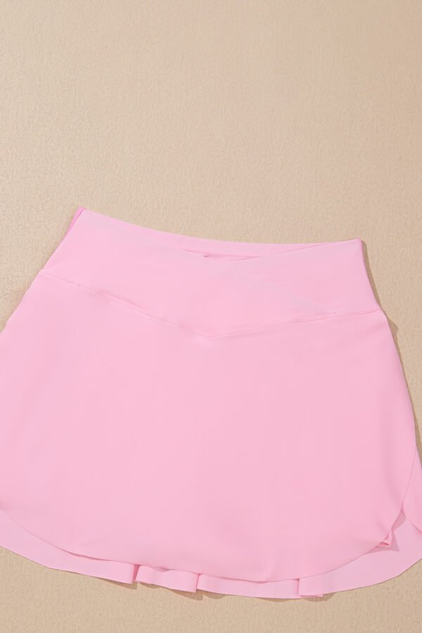Pink Solid Pocketed Crossover High Waist Swim Skort