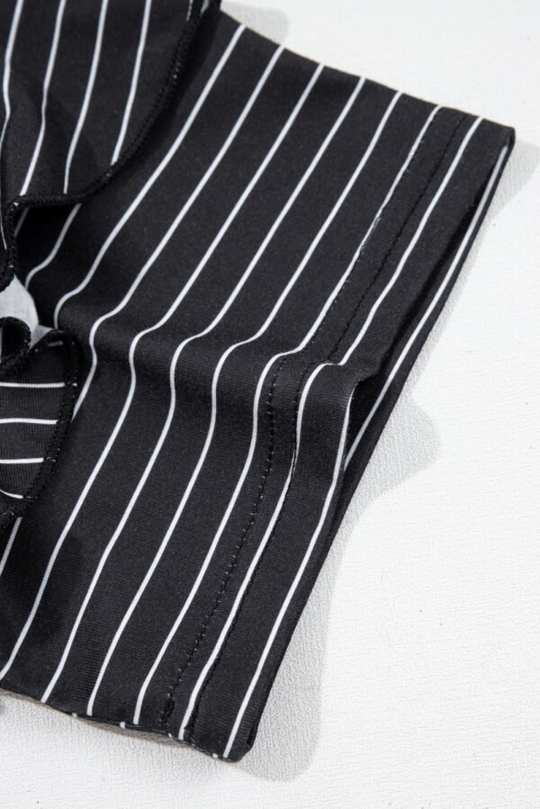 Black Stripe Ruffled Short Sleeve Crew Neck T Shirt Shift Mini Dress