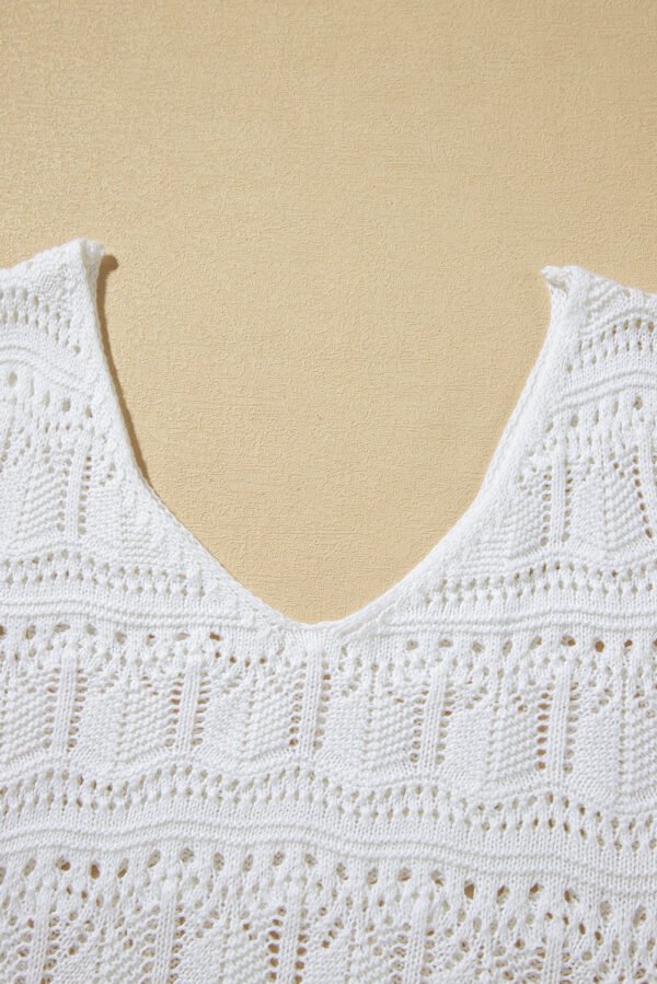 White V Neck Textured Hollow-out Sweater Vest