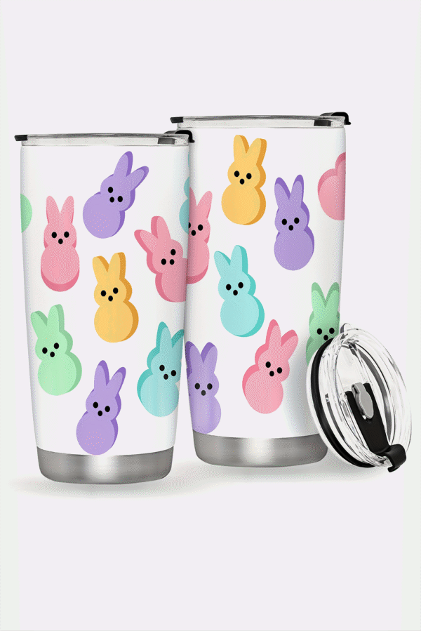 White Cute Bunny Printed Stainless Steel Thermal Vacuum Cup 20oz