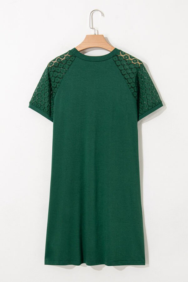 Green Contrast Lace Raglan Sleeve Pleated Detail Shift Dress