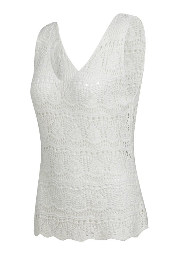 White V Neck Textured Hollow-out Sweater Vest
