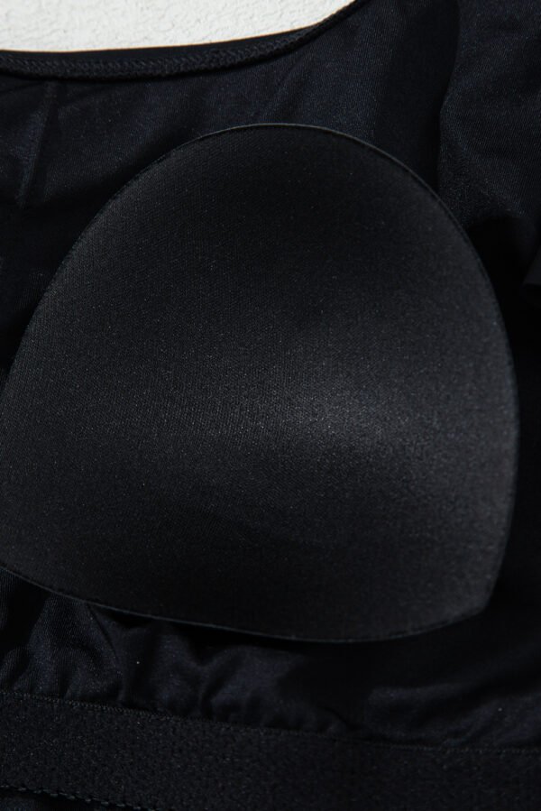 Black Asymmetric Ruffle Shoulder Pleated One Piece Swimsuit