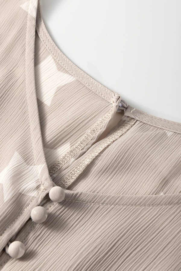 Gray Star Print Crinkle Textured Kimono Ruffle Sleeve Romper