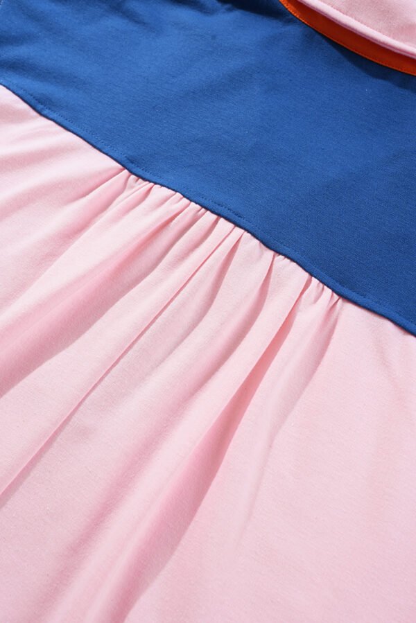 Gossamer Pink Color Block Half Buttoned Ruffled Short Sleeve T Shirt