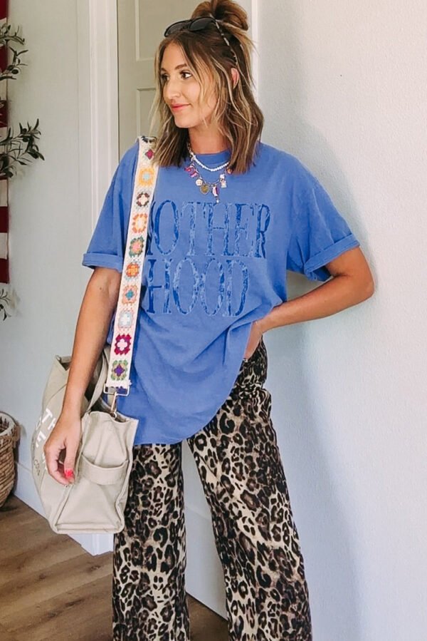 Sky Blue Vintage MOTHERHOOD Letter Graphic T Shirt