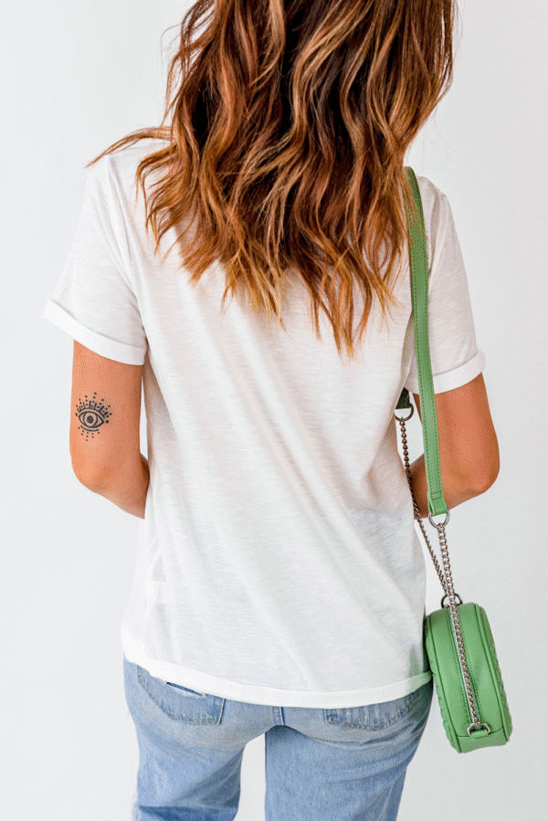 White Funky America Letter Bow Printed T Shirt