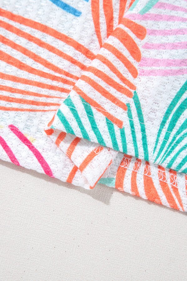 Multicolour Bowknot Printed Waffle Crewneck Loose Short Sleeve Top