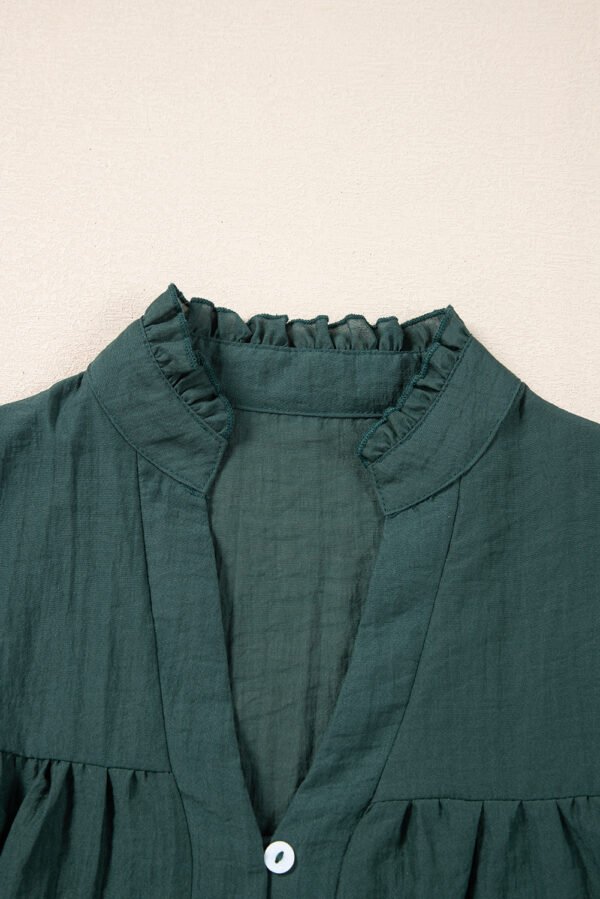 Skobeloff Frilled V Neck Ruffled Cap Sleeve Blouse