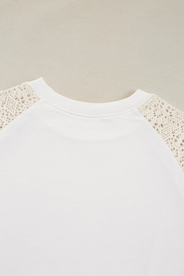 White Lace Crochet Short Sleeve Round Neck T Shirt