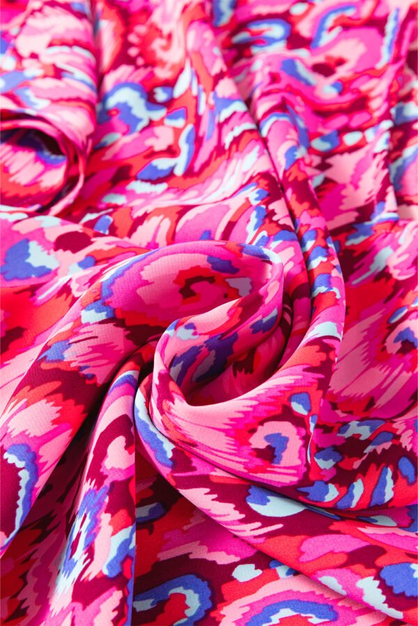 Pink Abstract Print V Neck Half Sleeve Loose Fit Tunic Blouse