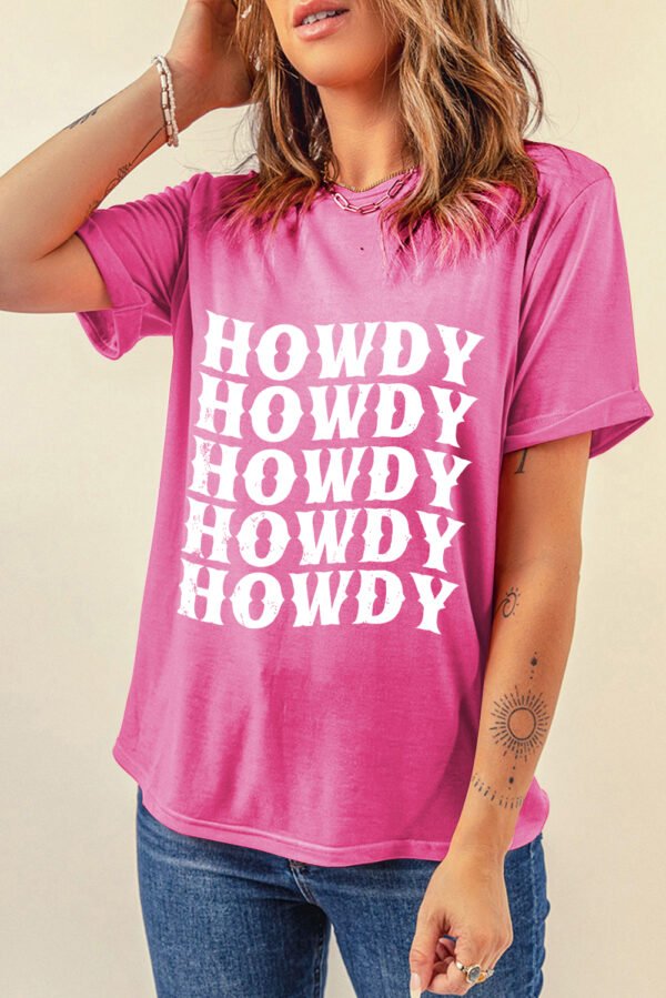 Sachet Pink HOWDY Graphic Western Crew Neck Tee