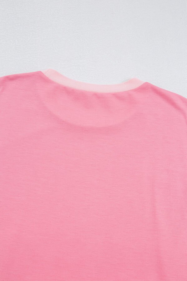 Peach Blossom Half Sleeve Raw Seam High Low Side Split Top