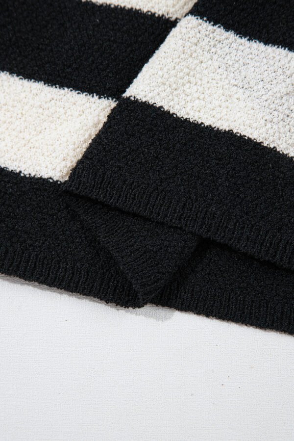 Black Mixed Striped Print Half Placket Collared Cap Sleeve Bodycon Sweater Dress