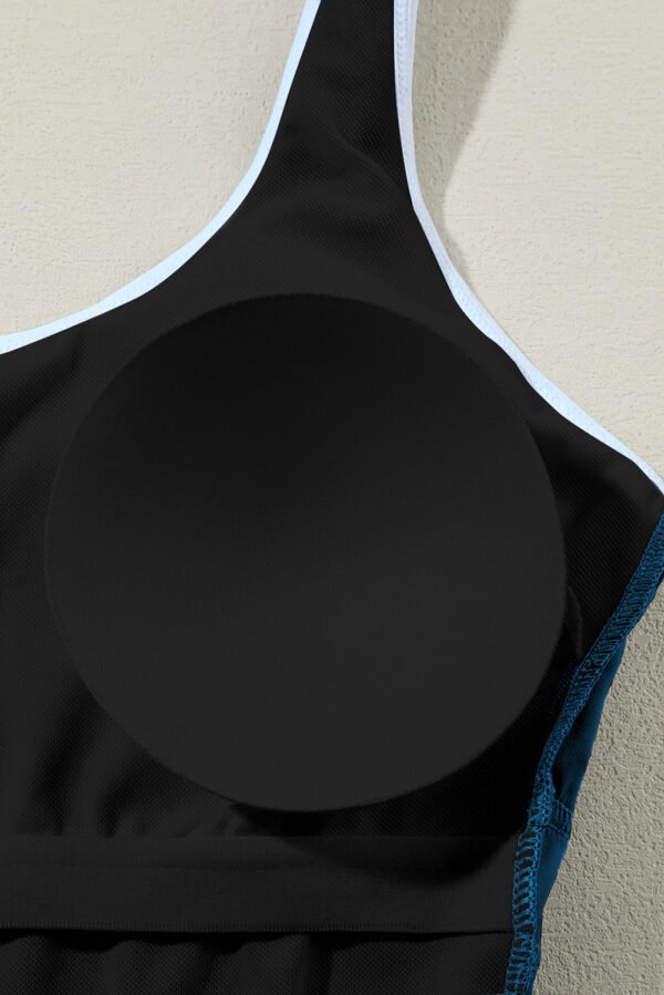 Dark Blue Contrast Trim Colorblock U Neck One Piece Swimwear