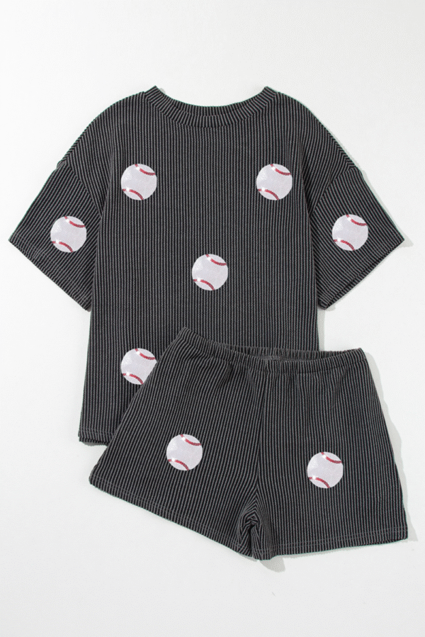 Carbon Grey Baseball Patched Twisted Rib T Shirt and Shorts Set