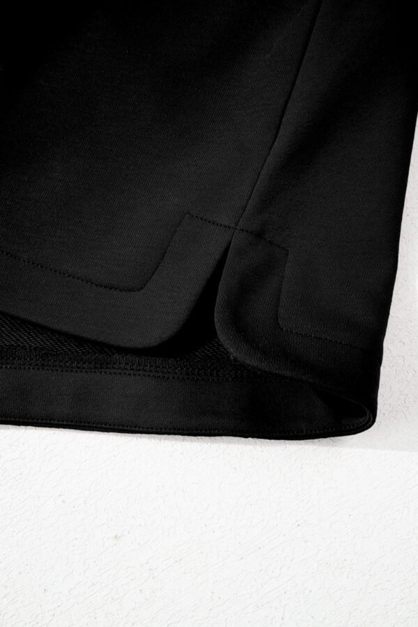 Black French Terry Zipped Collar Sleeveless Drawstring Waist Mini Dress