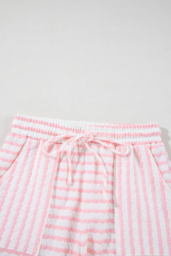 Pink Stripe Knitted Short Sleeve Top and Drawstring Shorts Set