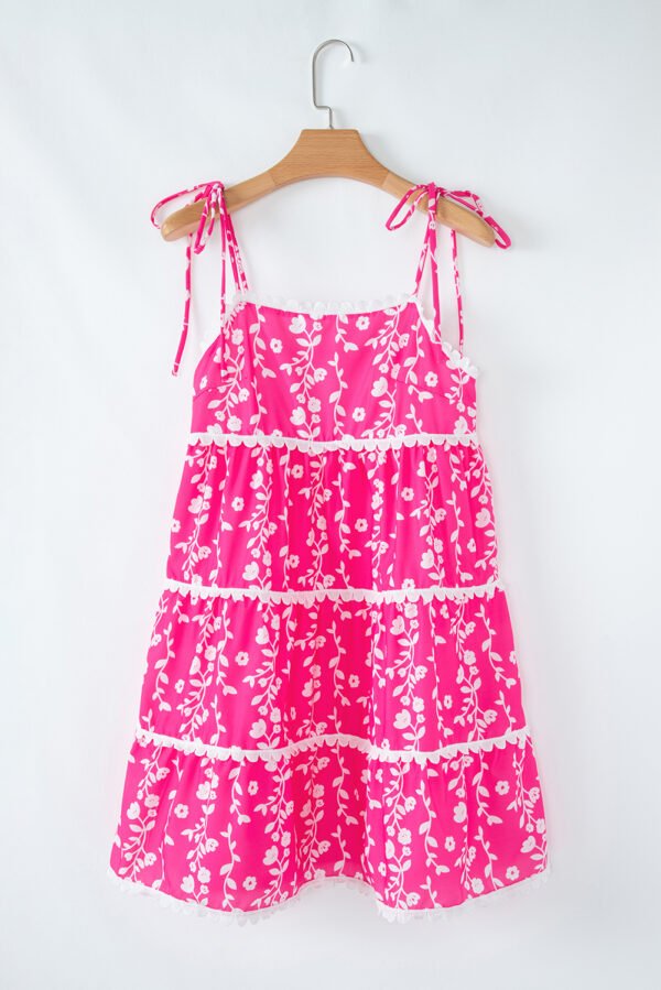 Pink Floral Print Ric Rac Patched Sleeveless Mini Dress