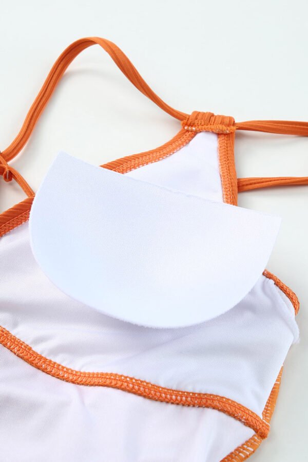 Orange Adjustable Straps Ribbed Knit One Piece Swimsuit