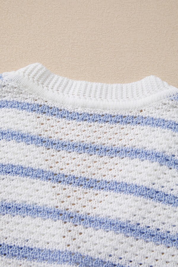 Sky Blue Stripe V Neck Gold Buttons Elegant Sweater Vest