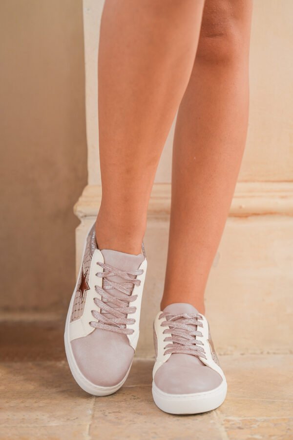 Gold Glitter Star Patchwork PU Leather Lace-up Sneakers