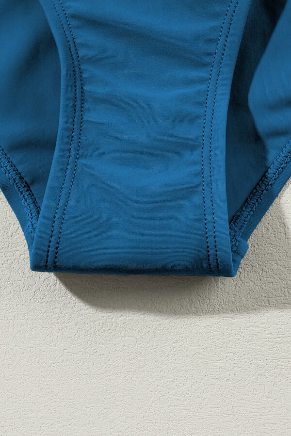Dark Blue Contrast Trim Colorblock U Neck One Piece Swimwear