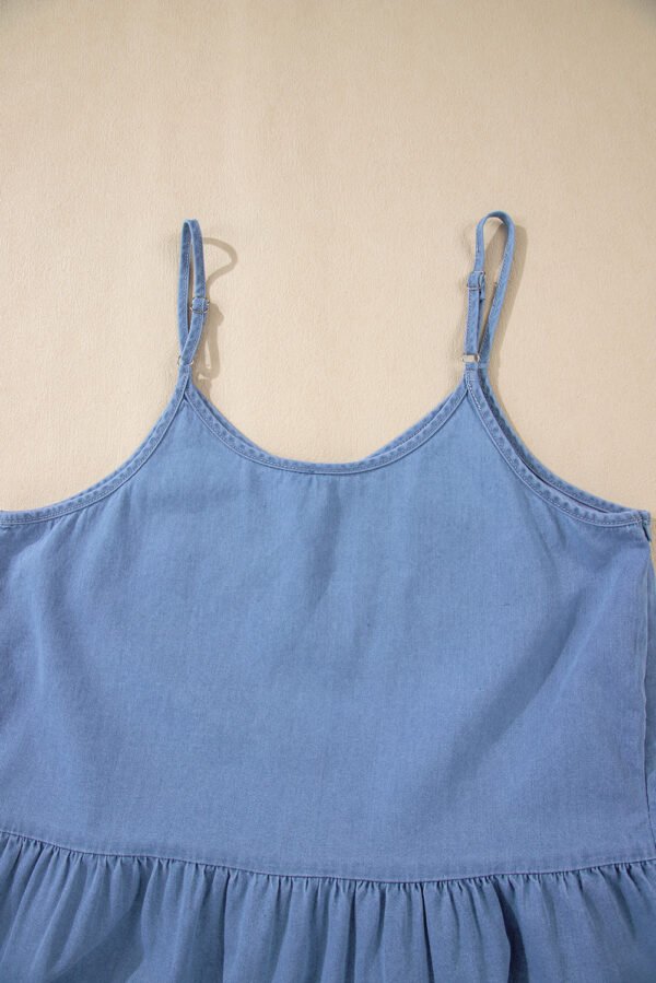 Sky Blue Casual Ruffled Spaghetti Straps Denim Tank Top