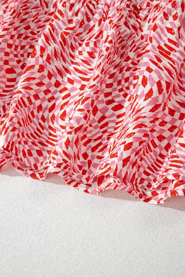 Pink Geometric Print Knot Back Sleeveless Ruffle Hem Dress