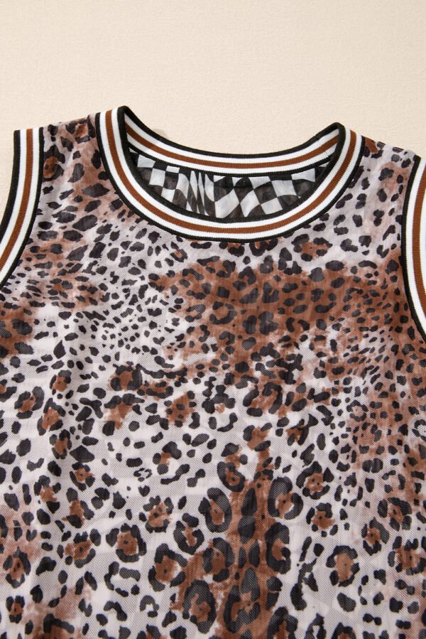 Multicolour Cheetah Checkered Dual Print Reversible Round Neck Mesh Tank Top