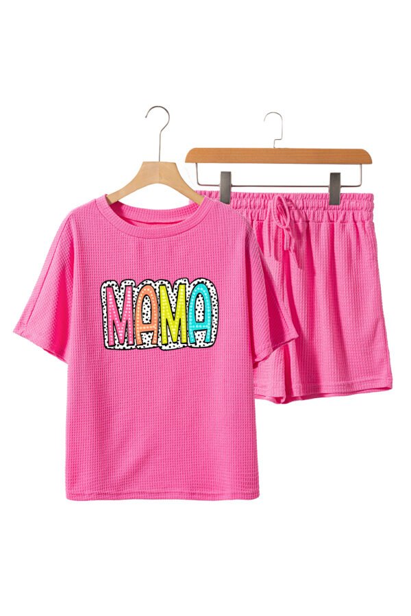 Rose Red MAMA Cheetah Frame Graphic Waffle Knit Short Set
