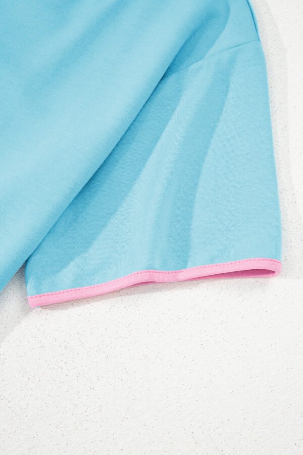 Turquoise Colorblock Edge Drop Shoulder T Shirt and Skort 2Pcs Set