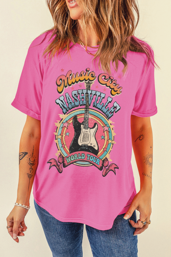 Sachet Pink Nashville WORLD TOUR Music City Guitarist Graphic Tee