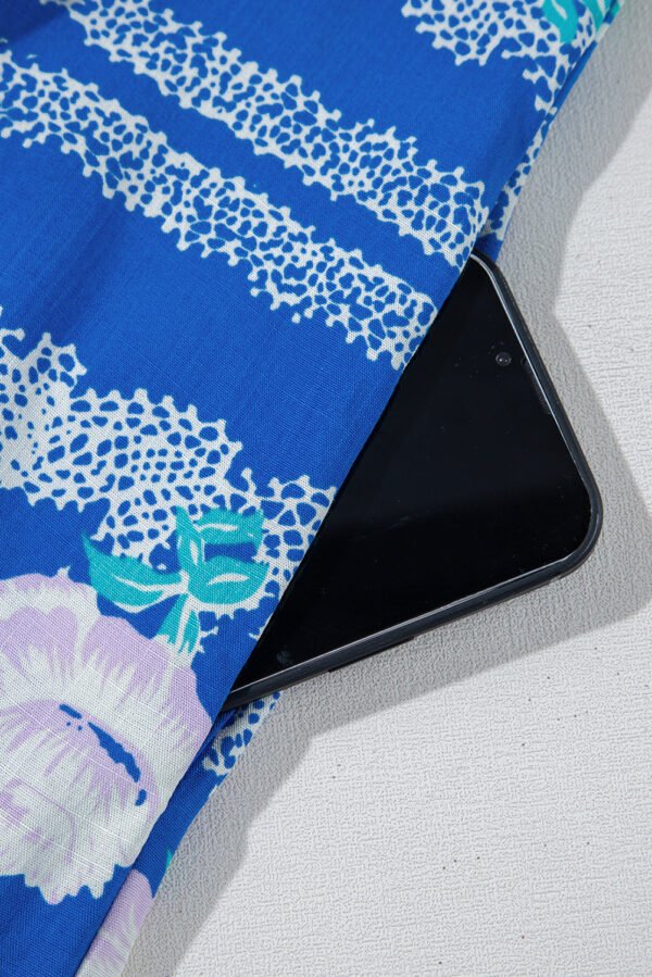 Blue Floral Print Wide Leg Sleeveless Jumpsuit