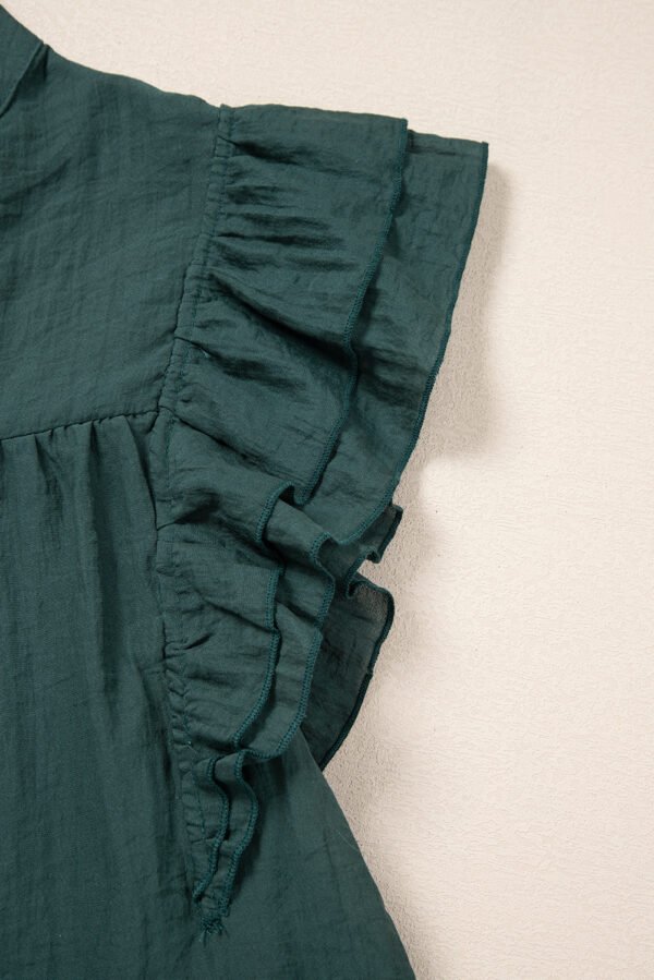 Skobeloff Frilled V Neck Ruffled Cap Sleeve Blouse